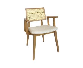 cadeira de palhinha búzios com braço off white para compor mesas de jantares modernas