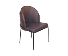 cadeira para mesa de jantar olga em tecido eco leather cor café e estrutura preta