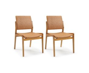 kit com 2 cadeiras estofadas sem braço maori caramelo