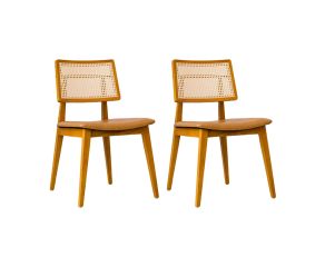 kit de duas cadeiras palhinha búzios - estofado eco leather caramelo e tela portuguesa
