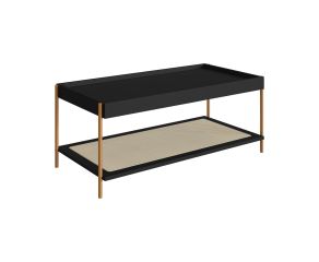 mesa de centro leblon preta com pés metálicos dourado