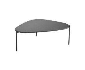 mesa de centro triangular nassau, modelo baixa, cor preta com pés metálicos preto