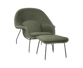 Poltrona Womb Com Puff em Lona Verde Militar