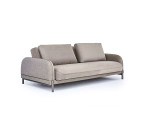 sofá-cama sense vista diagonal com almofadas e detalhes dos pés em aço