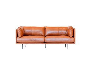 sofá harper em couro natural caramelo design estilo industrial