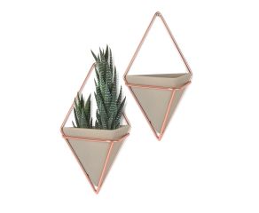 kit vasos decorativos parede trigg da umbra cor cobre